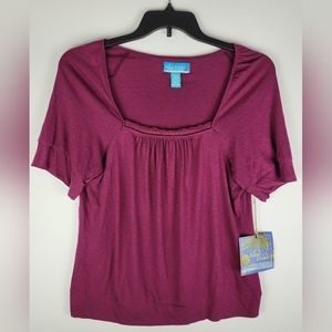 NEW Caribbean Joe Island Wind Berry Plum Purple Crochet Lace Square Neck Top XL